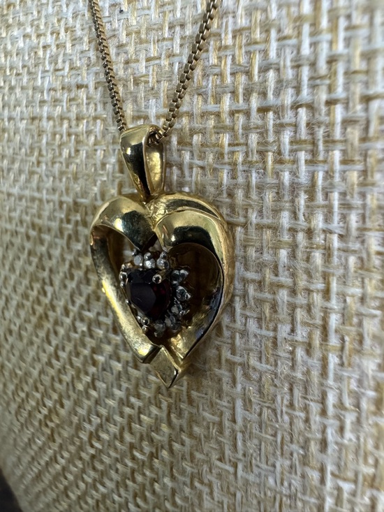 Gold Vermeil Heart Pendant Necklace with Ruby-Red Center FAS 925 Italy 18” - Picture 6 of 15